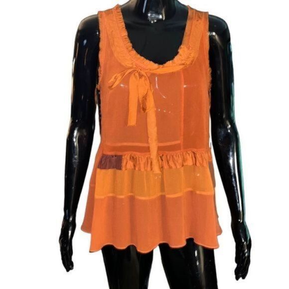 Anthropologie Floreat orange patchwork sheer sleeveless blouse size XS - Picture 13 of 15